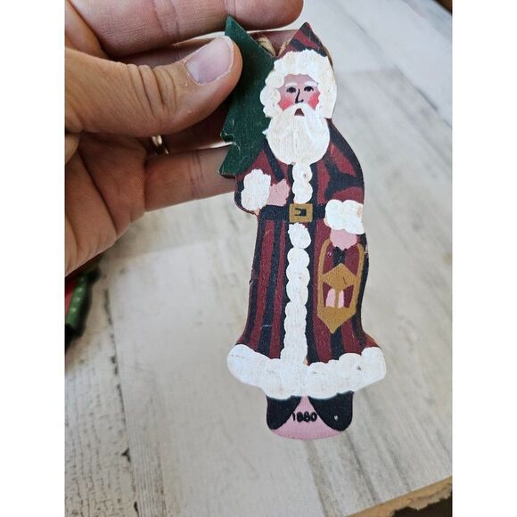 Vintage wooden Santa polar bear ornament Xmas tree set - Picture 10 of 12